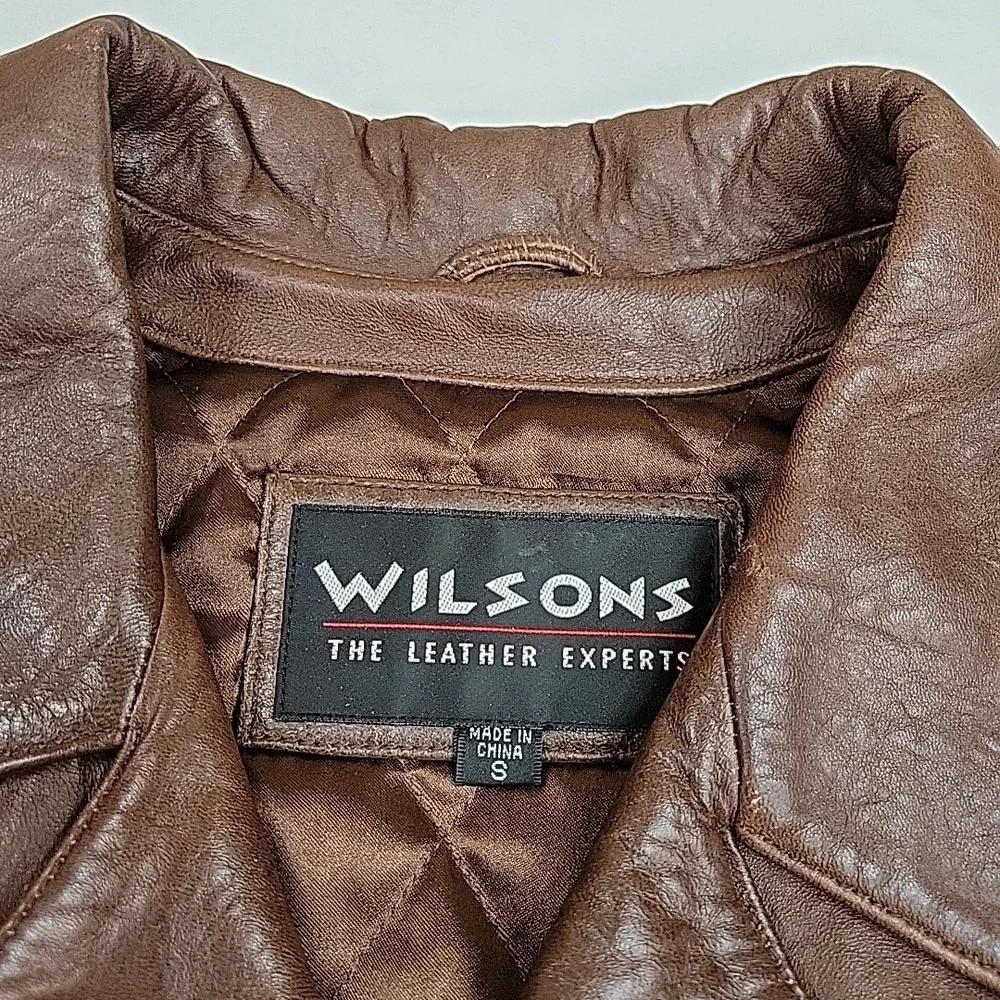 Vintage Wilson's The Leather‎ Experts Brown Leather Jacket Size S Button Front - Picture 2 of 9